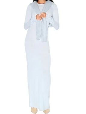 SKIMS Sheer Cashmere Long Sleeve Maxi Dress Pearl Women X-Large NEW